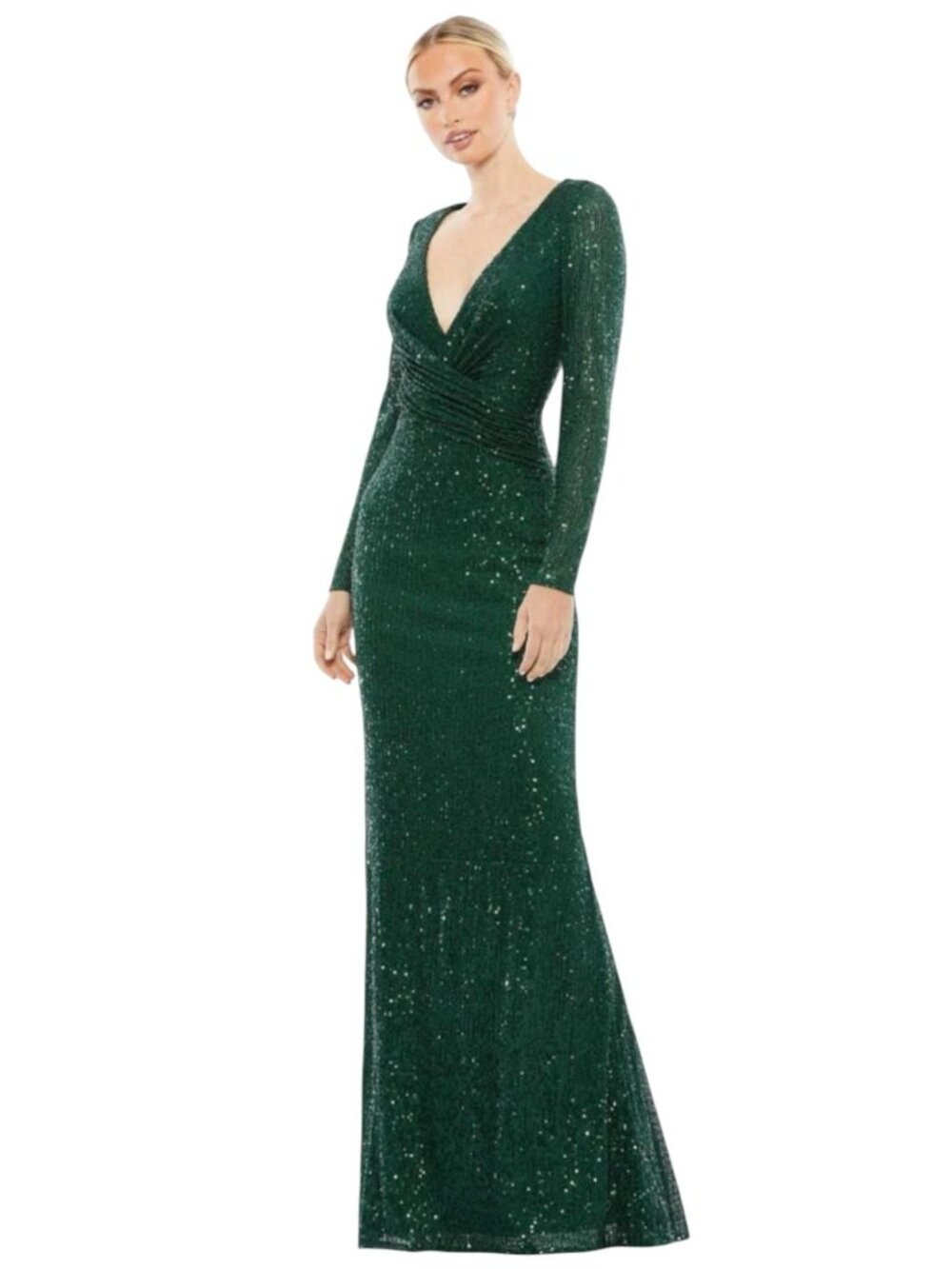 Mac Duggal 26574 Dark Green Sequin Long‎ Sleeve Gown Size 6 $398